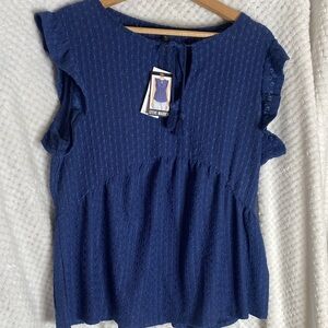 Steve Madden Blue Ruffle Sleeve Babydoll style Blouse Top